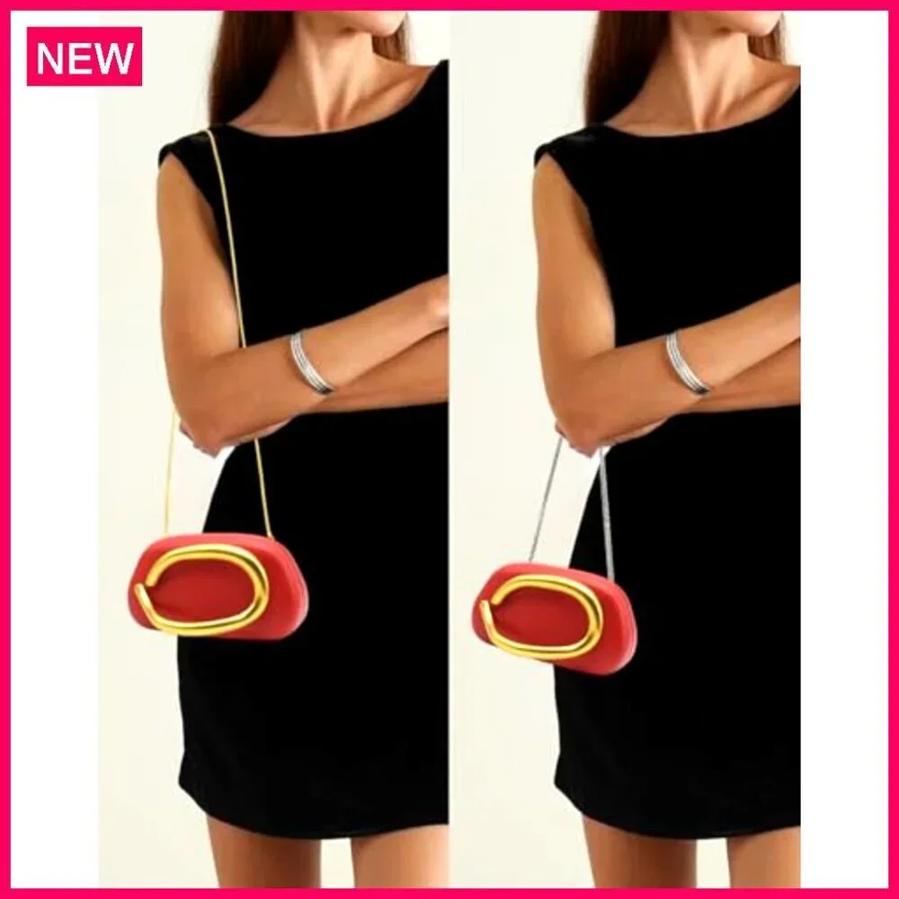 PU Leather Evening Clutch with Metal Chain, Crossbody Shoulder Bag for Weddings